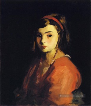  henri peintre - Petite fille en portrait rouge Ecole d’Ashcan Robert Henri